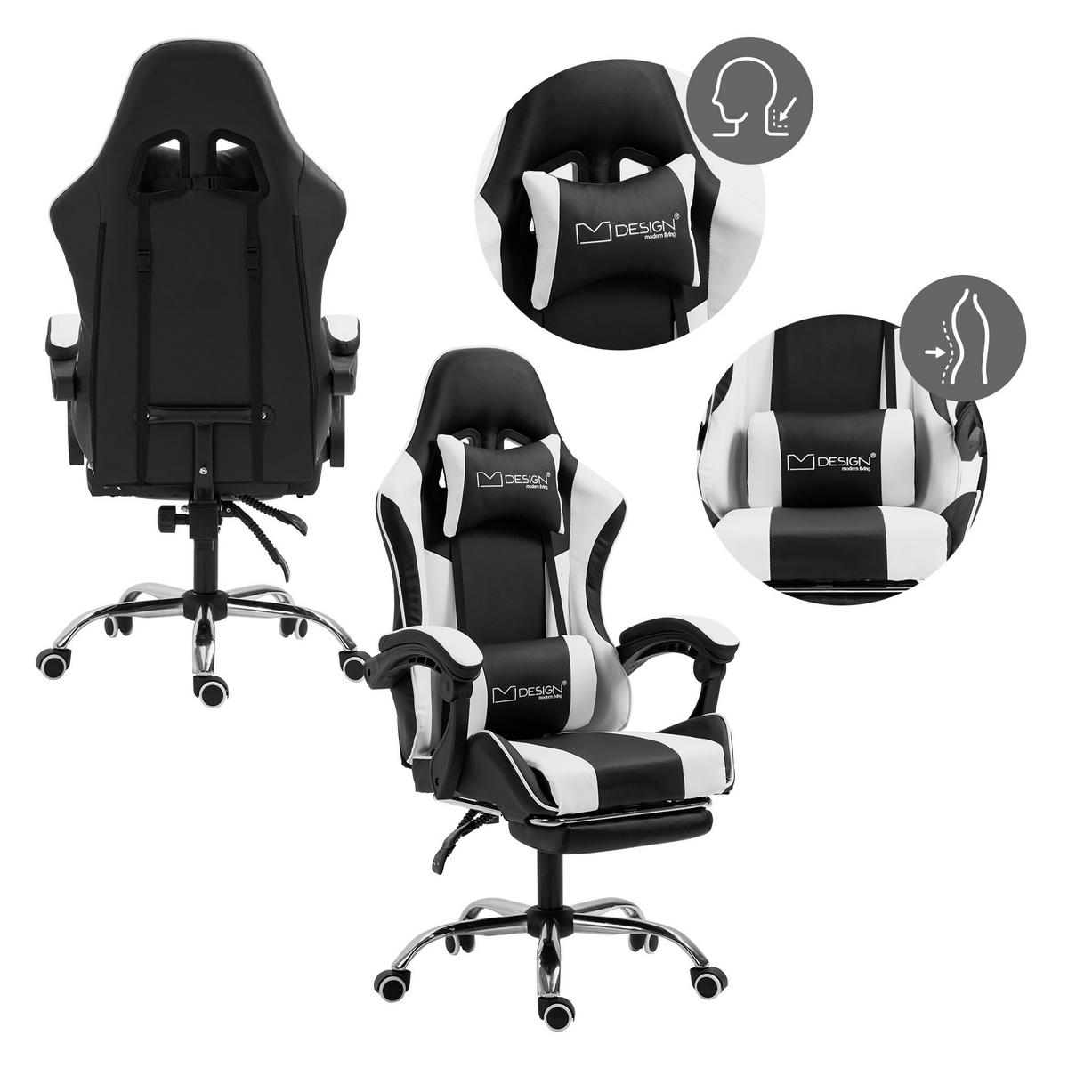 GAMING-STUHL schwarz weiß - Weiß, Metall (62/128/62cm) - ML-DESIGN