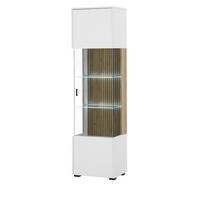 VITRINE weiß matt, Eiche 48 x 180 cm, Glasvitrine mit 5 Fächern und Soft-Close - Eichefarben/Schwarz, Glas/Holzwerkstoff (48/180/38cm) - Furn.Design