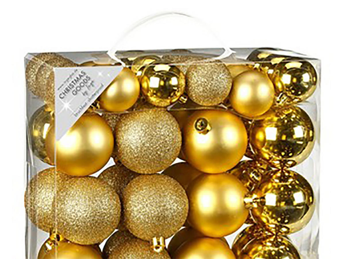 LAALU CHRISTBAUMKUGEL-SET 44 Stück Ornamenten: runde Goldmischung 4 und 6 cm - Goldfarben, Kunststoff (0.01/1/0.01cm) - LAALU