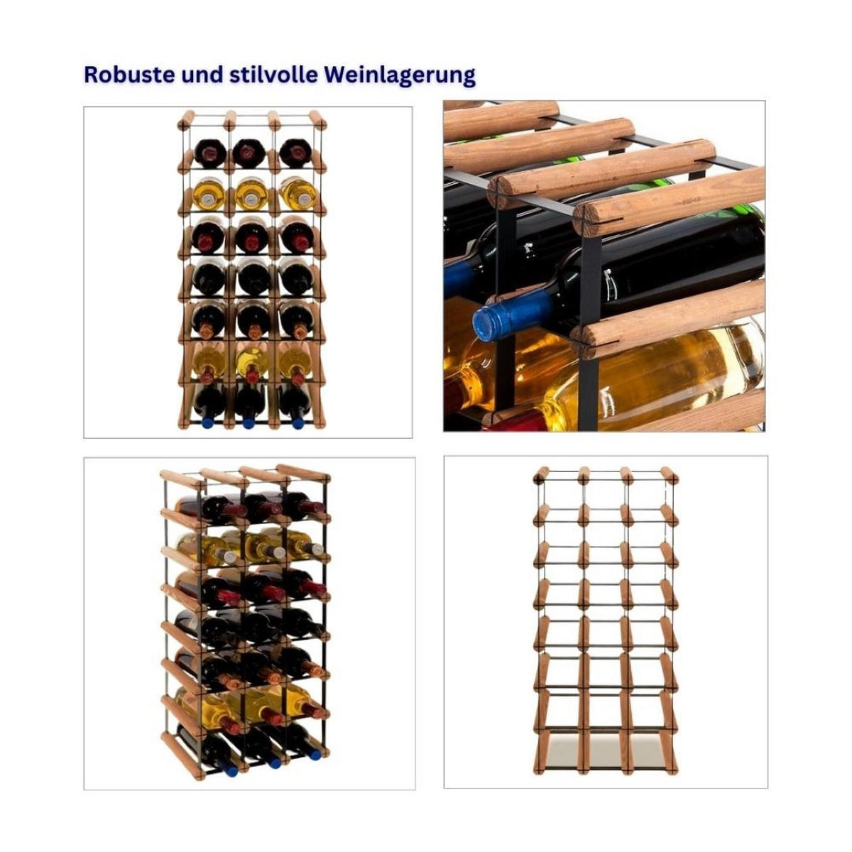 WEINREGAL Vinotega Mod Metal 72,5x32,5x24,5 cm 3x7 Flaschen Massives Kiefernholz Braun Geölt - Braun, Holz (32.5/72.5/24.5cm) - PROREGAL