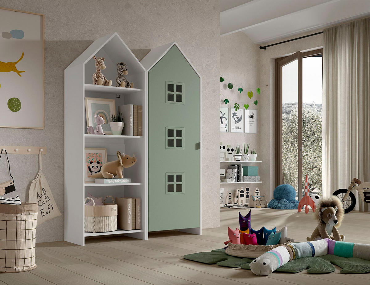 REGALSCHRANK Set Kania 115x37x171 MDF+Holzwerkstoff Weiß /Grün - Weiß/Grün, Holzwerkstoff (115/171/37cm) - 58aufmkessel