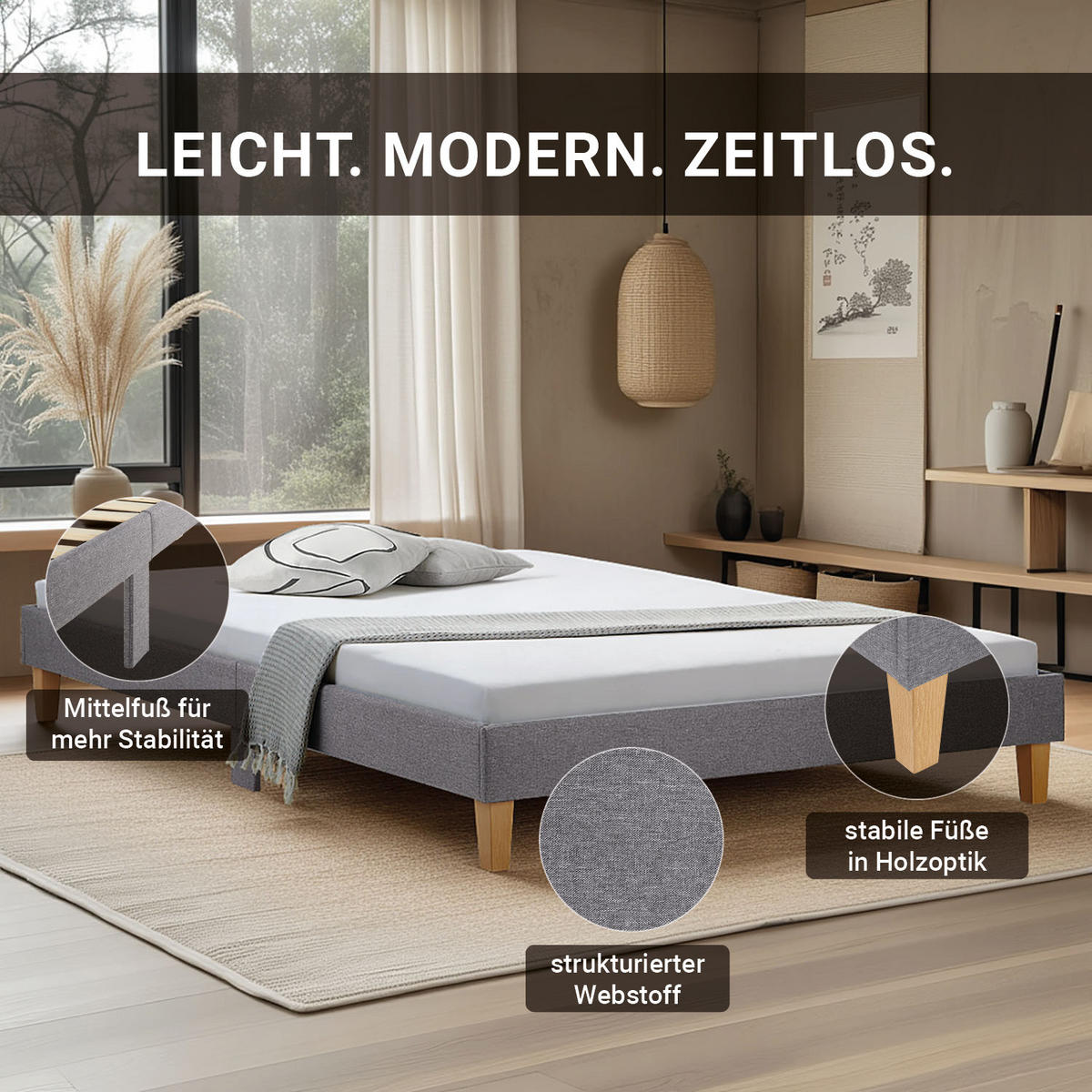 POLSTERBETT mit Lattenrost 120/200 cm in Grau - Grau, Textil (120/200cm) - Homestyle4u