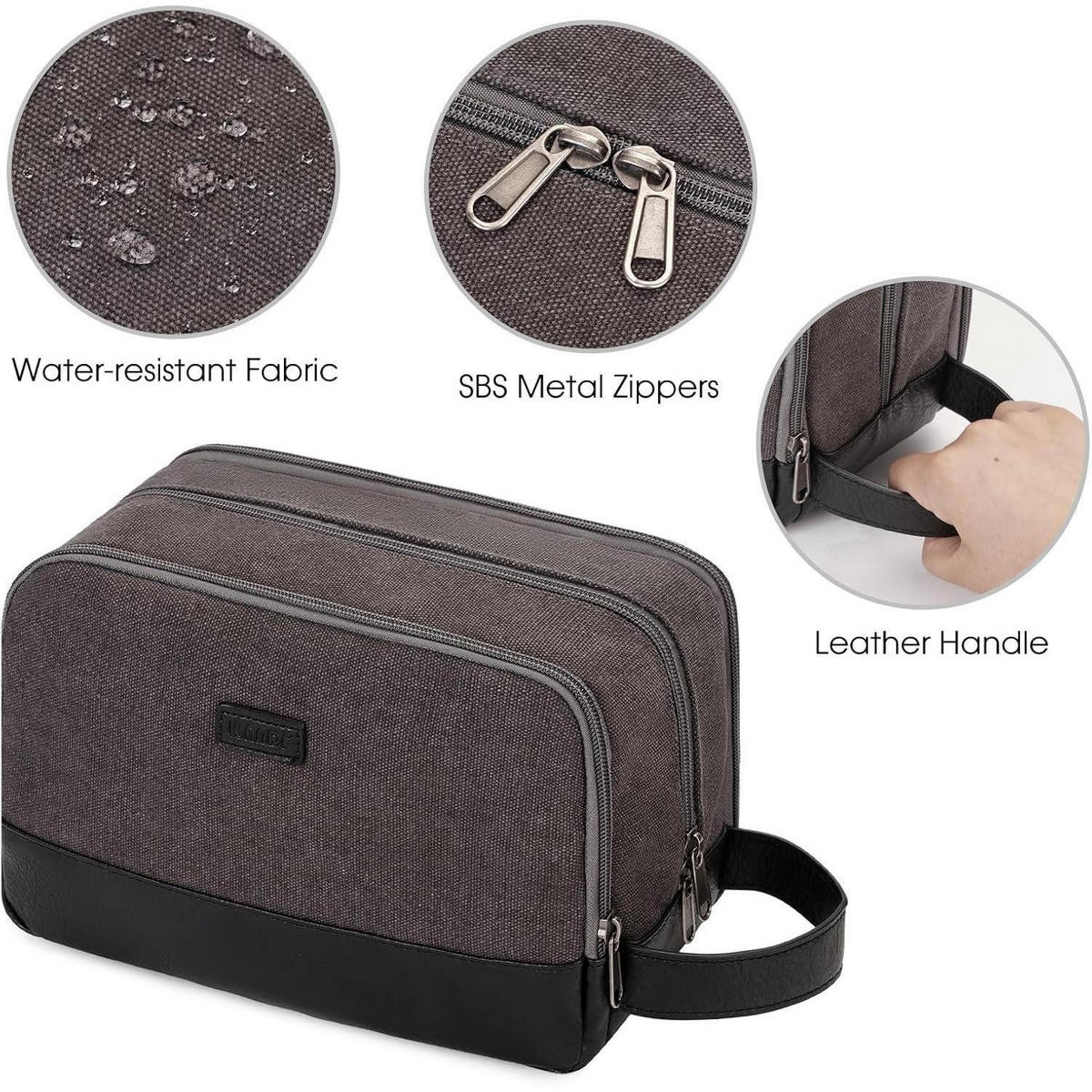 KULTURTASCHE Dunkelgrau Canvas/Veganes Leder - Anthrazit, Textil (16/13/25cm)