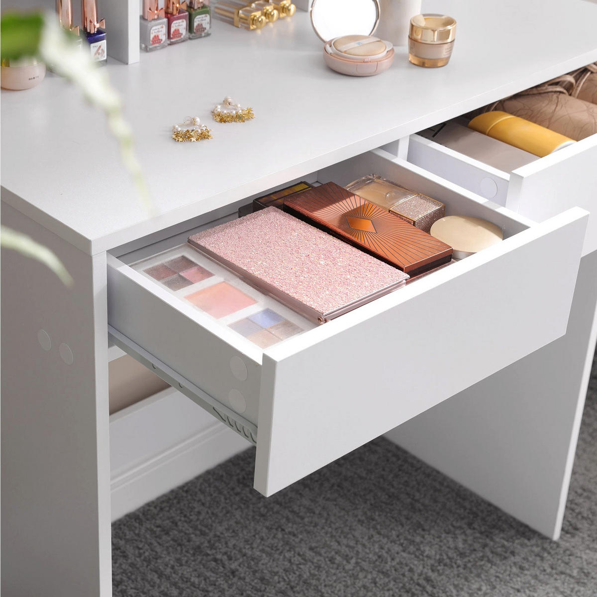 SCHMINKTISCH MIT KLAPPSPIEGEL - Weiß, Holzwerkstoff (40/142/100cm) - Hansiro