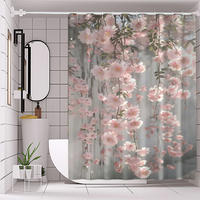 DUSCHVORHANG Rosa Sakura 180 x 180 cm Polyester maschinenwaschbar mit Haken Badezimmer - Pink, Textil (180/180cm) - MCBOSON