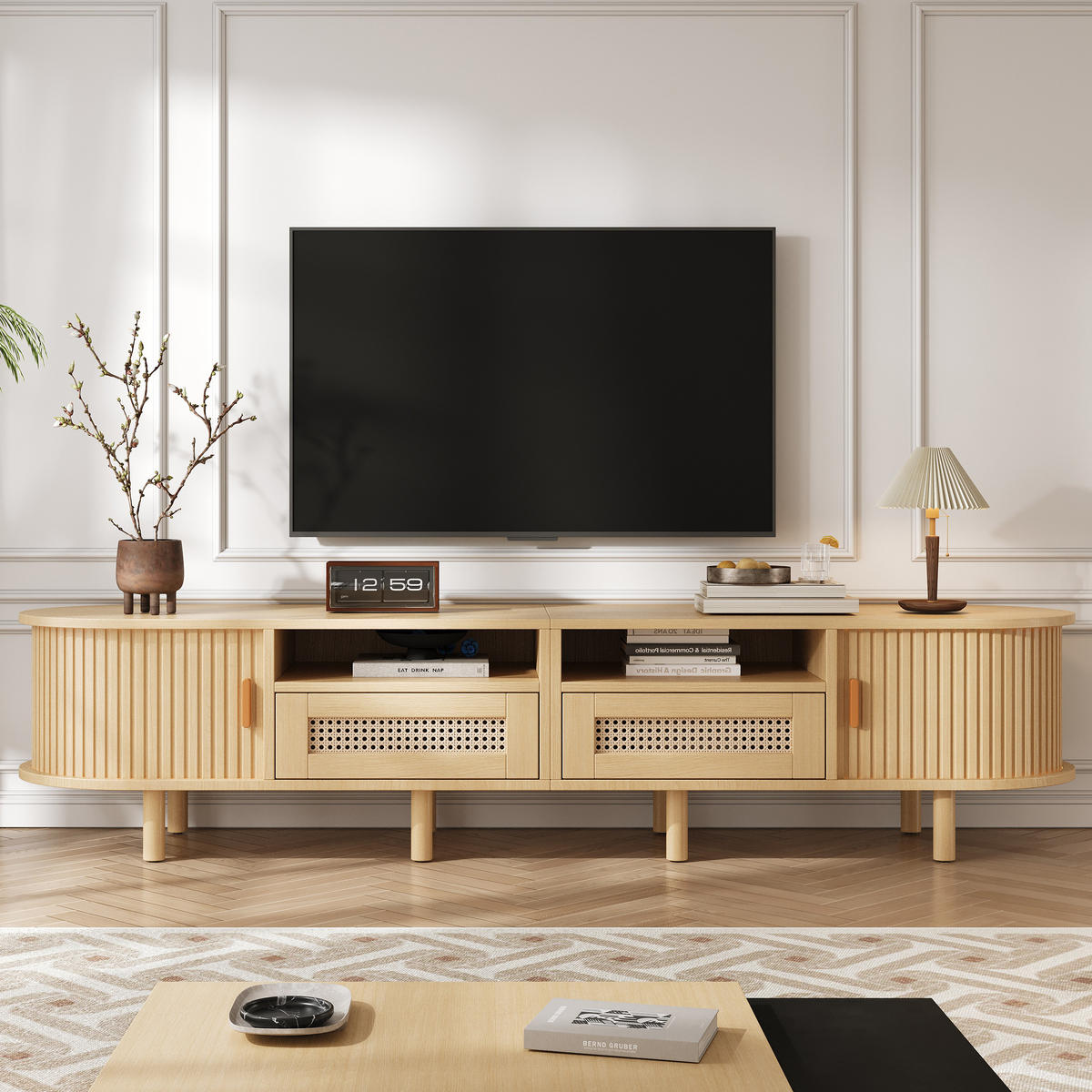 TV-LOWBOARD 170x40x40 cm Holz 2 Schubladen 2 Türen Rattan - Eichefarben, Holzwerkstoff (40/40/170cm) - FLIEKS