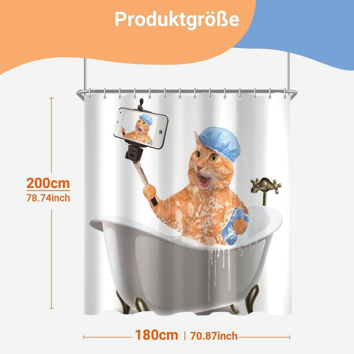 DUSCHVORHANG Cat Selfies 180 x 200 cm - Multicolor, Textil (180/200cm)