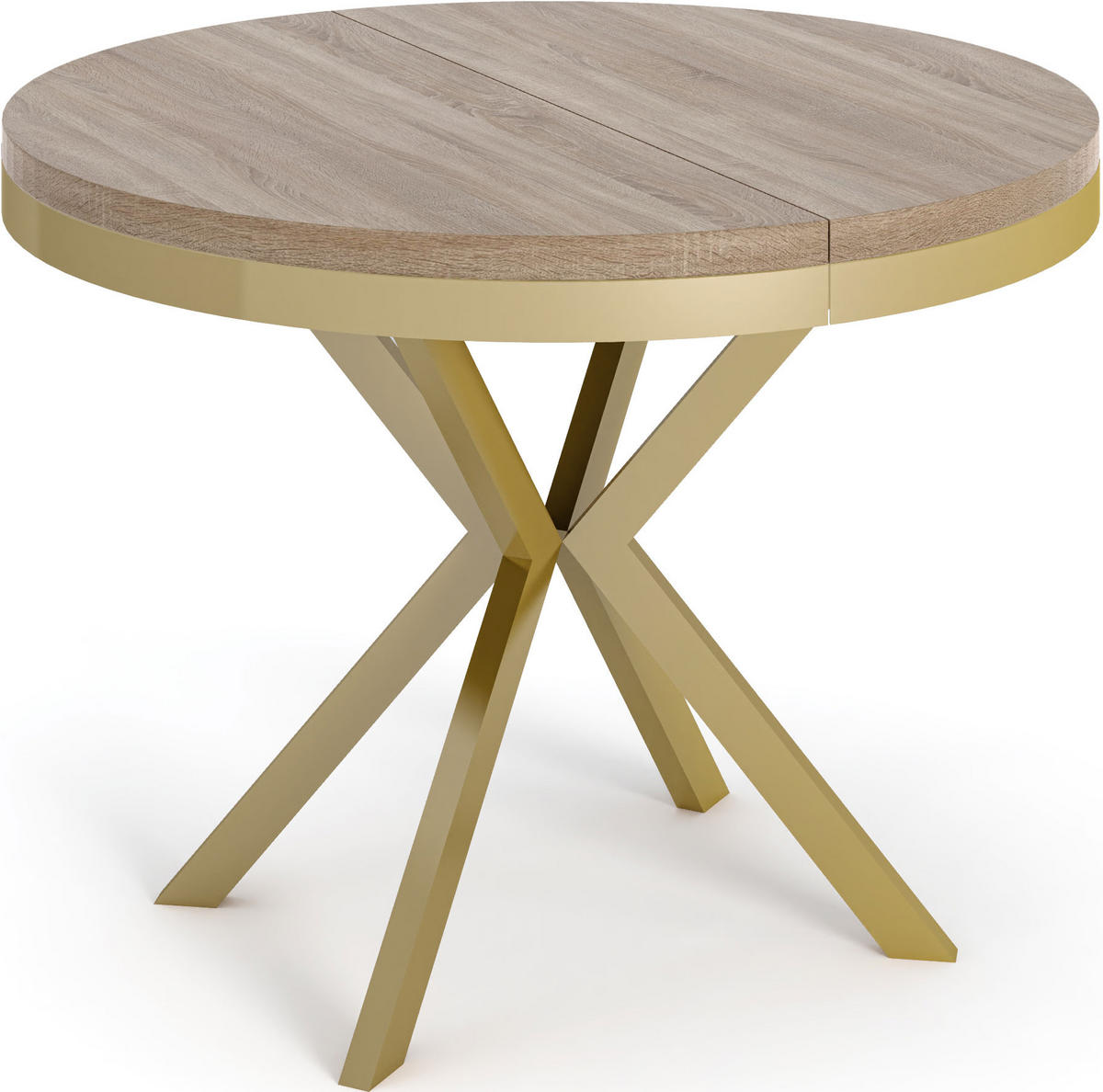 ESSTISCH Dina runder ausziehbarer, Sonoma Eiche 120-200/100/76 cm - Goldfarben/Sonoma Eiche, Holzwerkstoff/Metall (120/120/76cm) - WFL GROUP