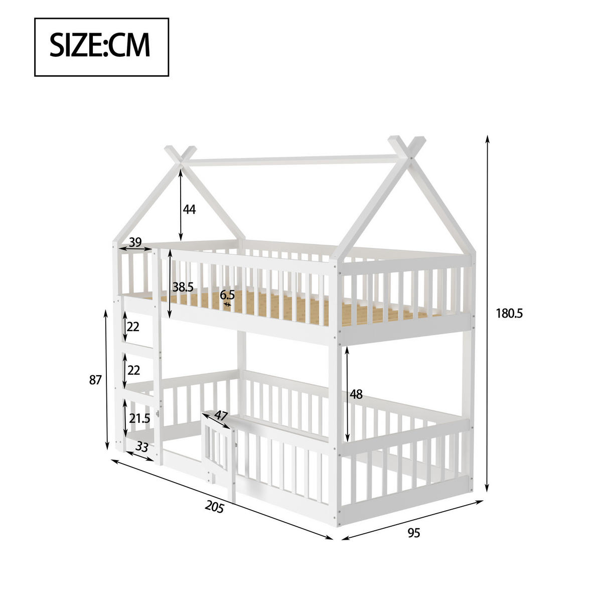 ETAGENBETT mit Treppe und Tür 90x200 cm Weiß - Weiß, Holzwerkstoff (90/200cm) - Beauniv