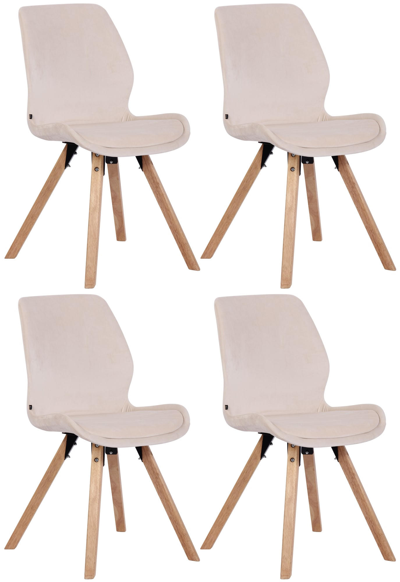 STUHL 4er Set Samt creme - Eukalyptusholzfarben/Creme, Holz/Textil (49/87.5/58cm) - CLP