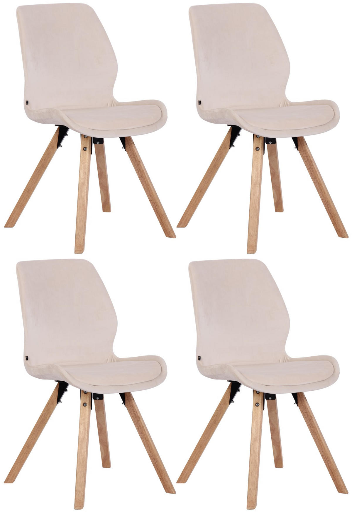 STUHL 4er Set Samt creme - Eukalyptusholzfarben/Creme, Holz/Textil (49/87.5/58cm) - CLP