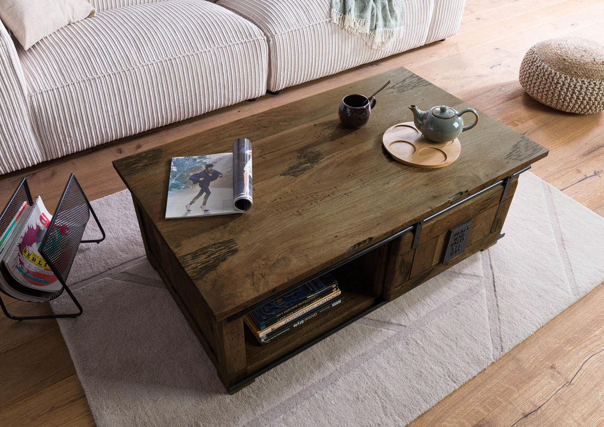 COUCHTISCH Mango 120x70x45 braun lackiert RAILWAY #4007 - Braun, Holz (120/70/45cm) - Massivmoebel24