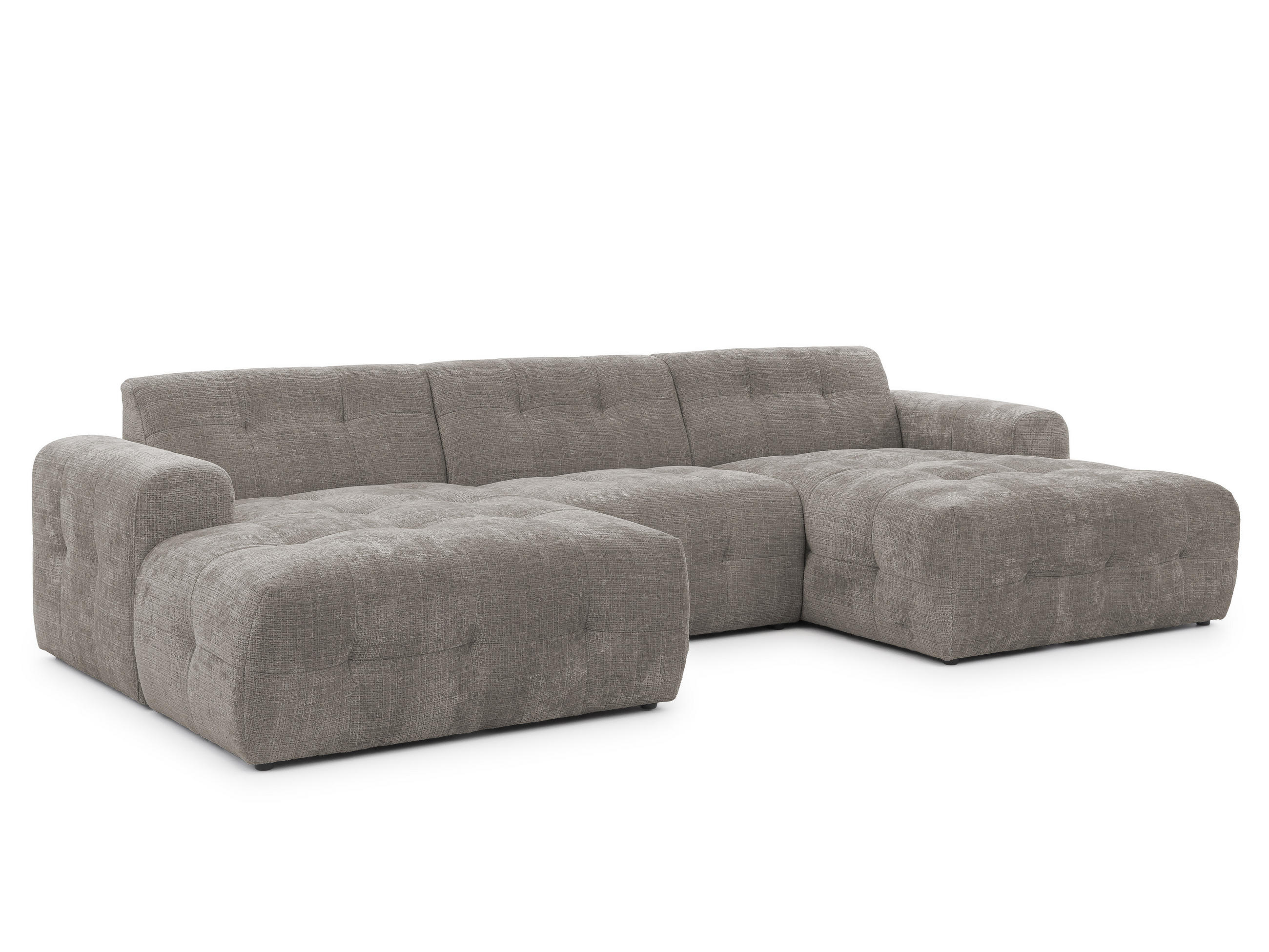 WOHNLANDSCHAFT Kozy im Bumpy-Design mit fester Rückenlehne aus weichem Taupe Chenille-Stoff - Taupe/Schwarz, Holz/Kunststoff (323/79/161cm) - S-Style Möbel