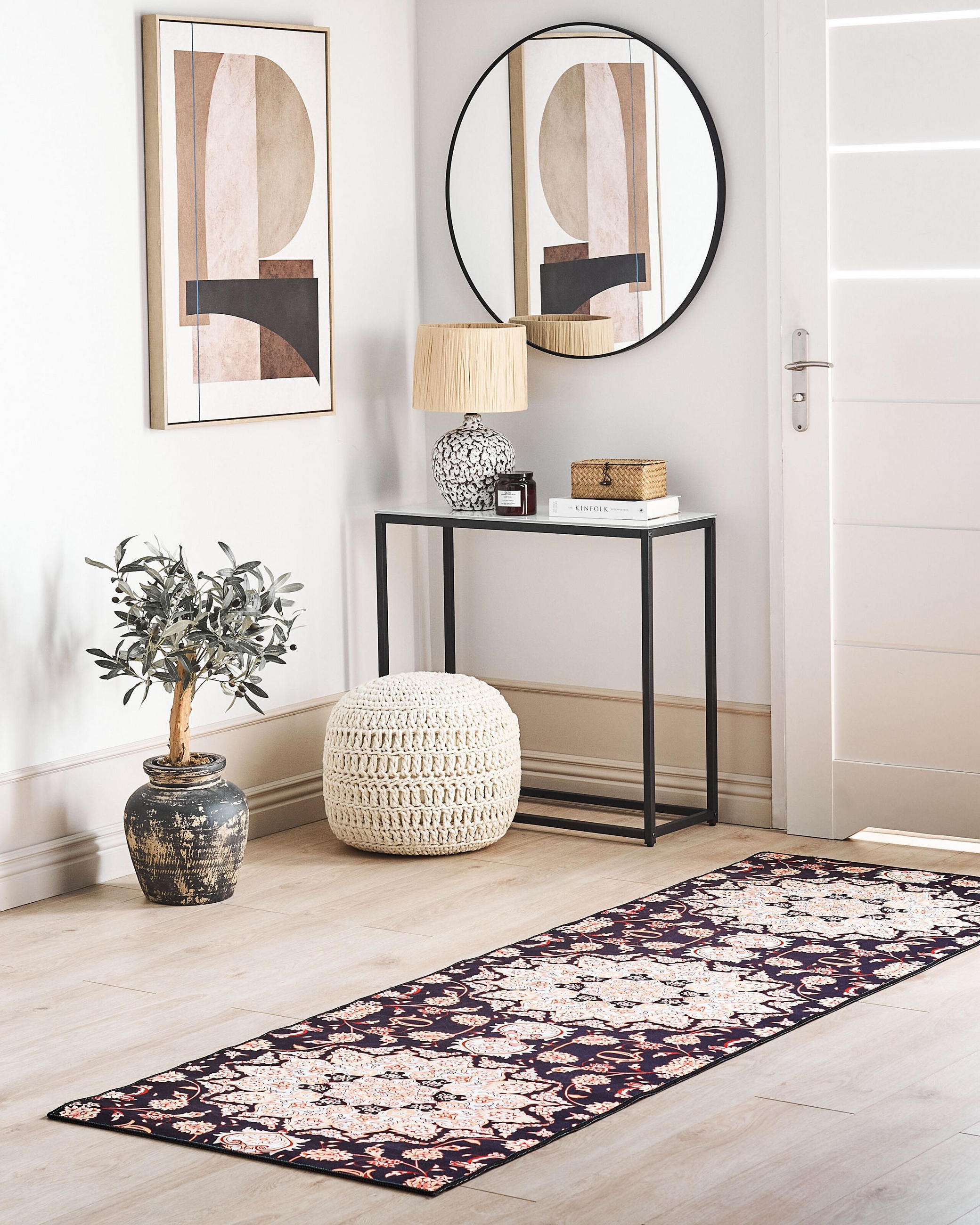 KURZFLOR-TEPPICH Schwarz 80/240 cm Aritas - Beige/Rot, Textil (80/240cm) - Beliani