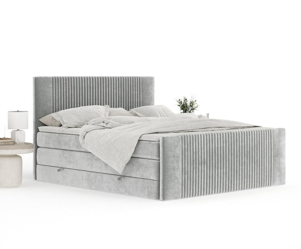BOXSPRINGBETT Bergamo Hellgrau 200/200 cm - Hellgrau/Schwarz, Holz/Holzwerkstoff (200/200cm) - Maison de Reve