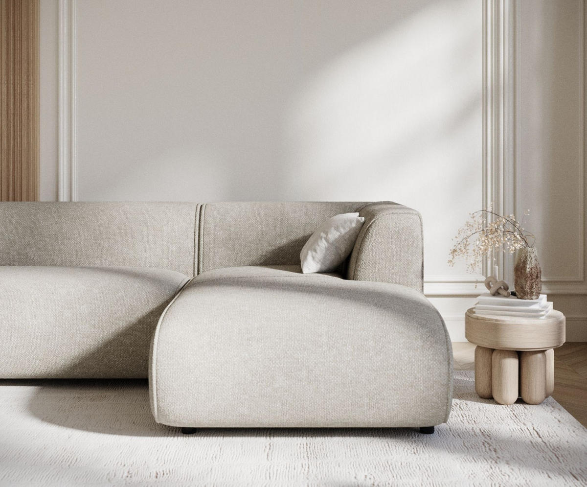 ECKSOFA Melani Greige Chenille-Stoff - Rechts Seite - Beige/Schwarz, Holz/Holzwerkstoff (162/256cm) - Maison de Reve