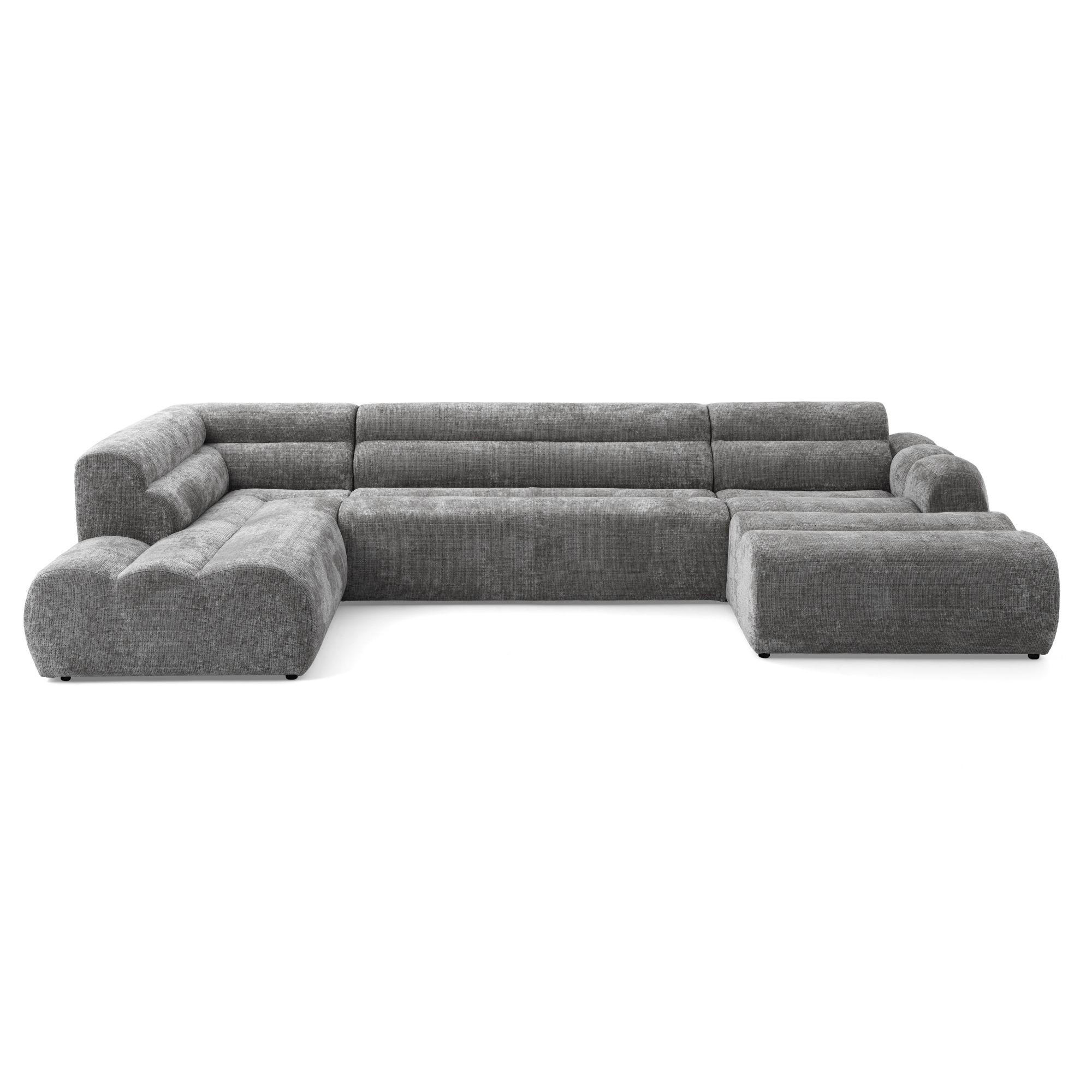 6-SITZER modulares Wohnlandschaft U XXL VEER SET 4 Links, 368 x 190 cm, Chenille Webstoff Grau - Schwarz/Grau, Holz/Kunststoff (368/75/190cm) - Muffo