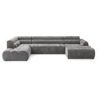 6-SITZER modulares Wohnlandschaft U XXL VEER SET 4 Links, 368 x 190 cm, Chenille Webstoff Grau - Schwarz/Grau, Holz/Kunststoff (368/75/190cm) - Muffo