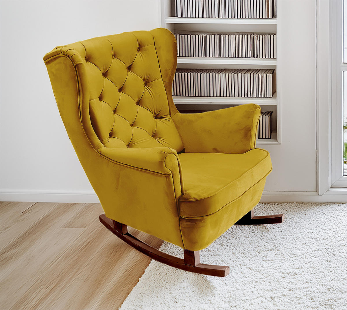 SCHAUKELSESSEL mit gepolstertem Sitz und Armlehnen, 102x81x95 cm, Olive_29818 - Braun/Olivgrün, Holz/Textil (81/102/95cm) - DomoHome