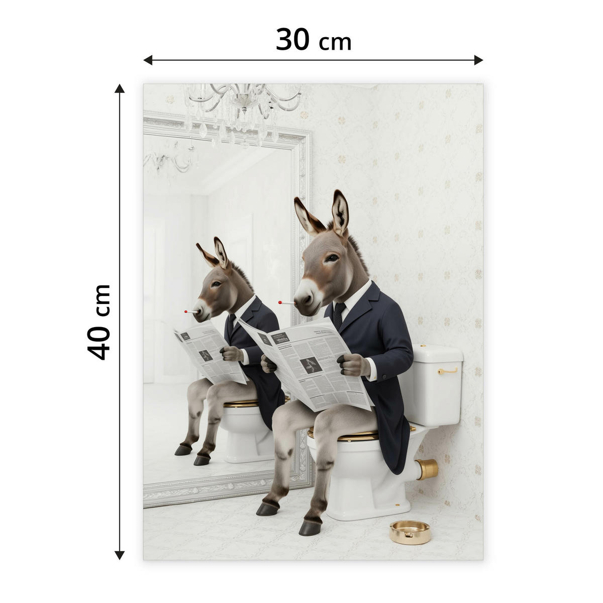 POSTER für Badezimmer WC ESEL im Anzug auf Toilette mit Zeitung Abstraktion 30x40cm - Beige/Schwarz, Papier (30/40/40cm) - Muralo