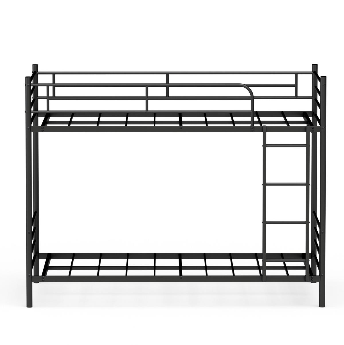 ETAGENBETT Stahl 90x190 cm Schwarz mit Leiter und hohem Geländer platzsparend - Schwarz, Metall (90/190cm) - Modfu