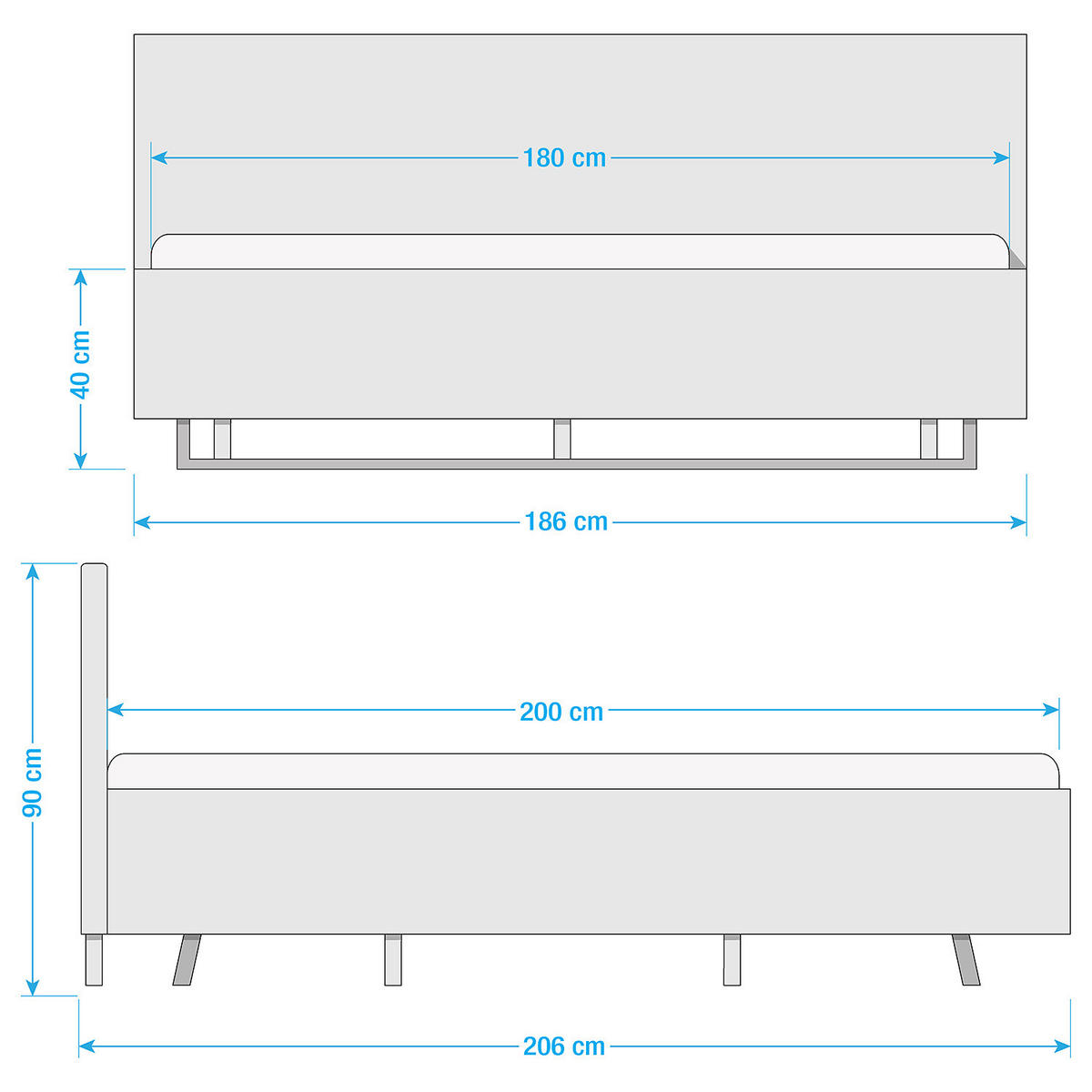MASSIVHOLZBETT - Akazie massiv / Metall - Schwarz/Akaziefarben, Holz (180/200cm) - home24