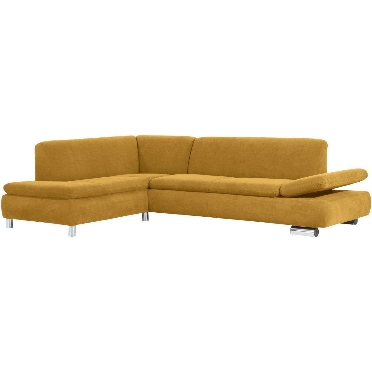 ECKSOFA mit Ottomane links Kaye Bezug Veloursstoff Metallfuß verchromt / mais - Gelb, Kunststoff (190/270cm) - 58aufmkessel