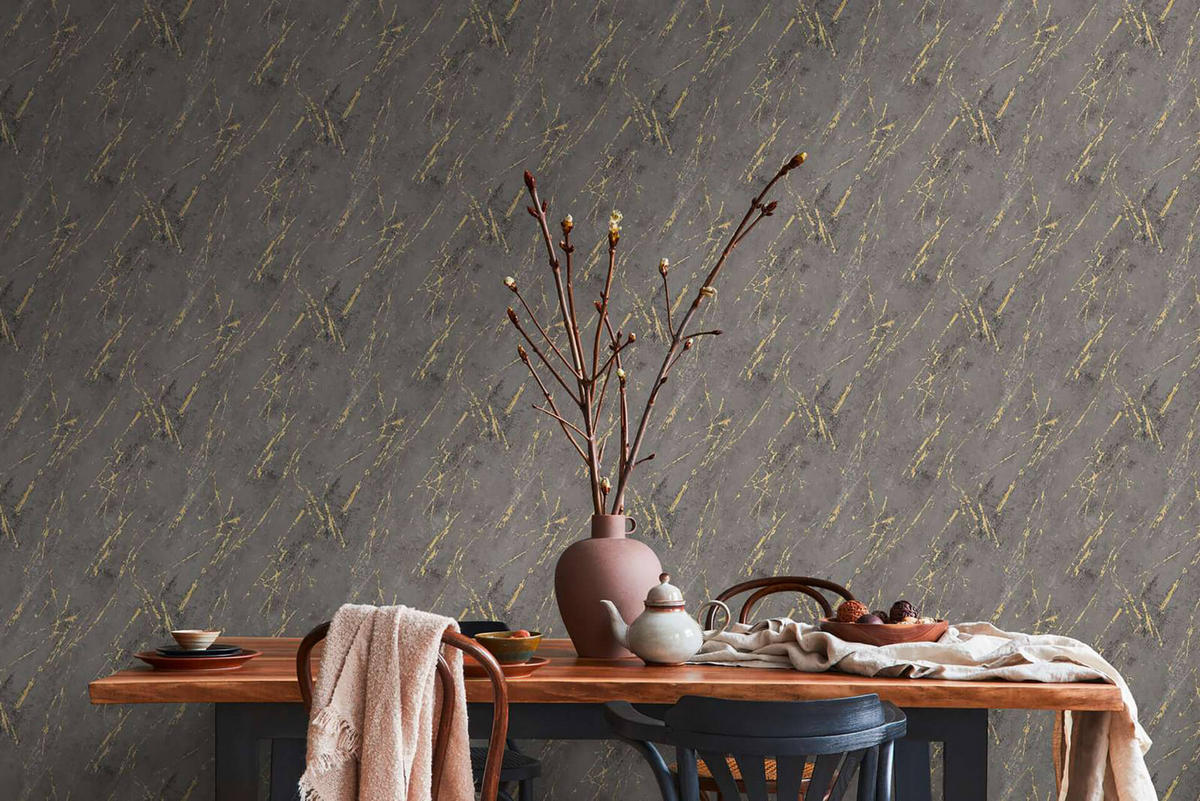 VLIESTAPETE Grau 53/1005 cm - Goldfarben, Textil (53/1cm) - KUNSTLOFT