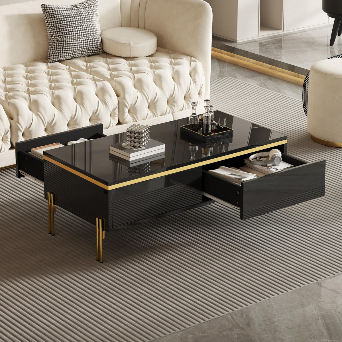 COUCHTISCH Hochglanz 100x50x36 cm modern - Schwarz, Holzwerkstoff (50/100/36cm) - LEBENLANG