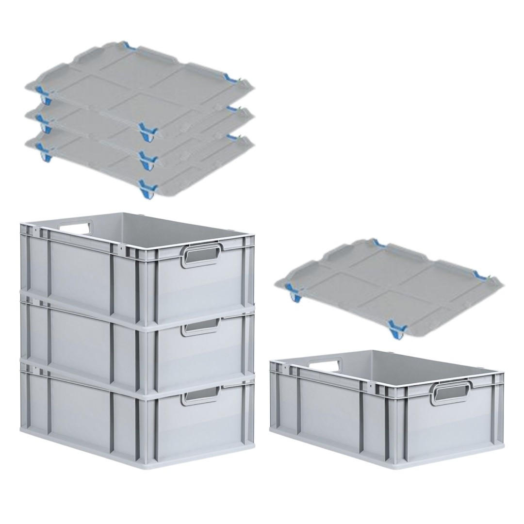 EUROBOX 4x Nextgen Economy Mit Auflagedeckel Grau/Blau Griffe Offen 44 Liter - Blau, Kunststoff (40/22/60cm) - PROREGAL