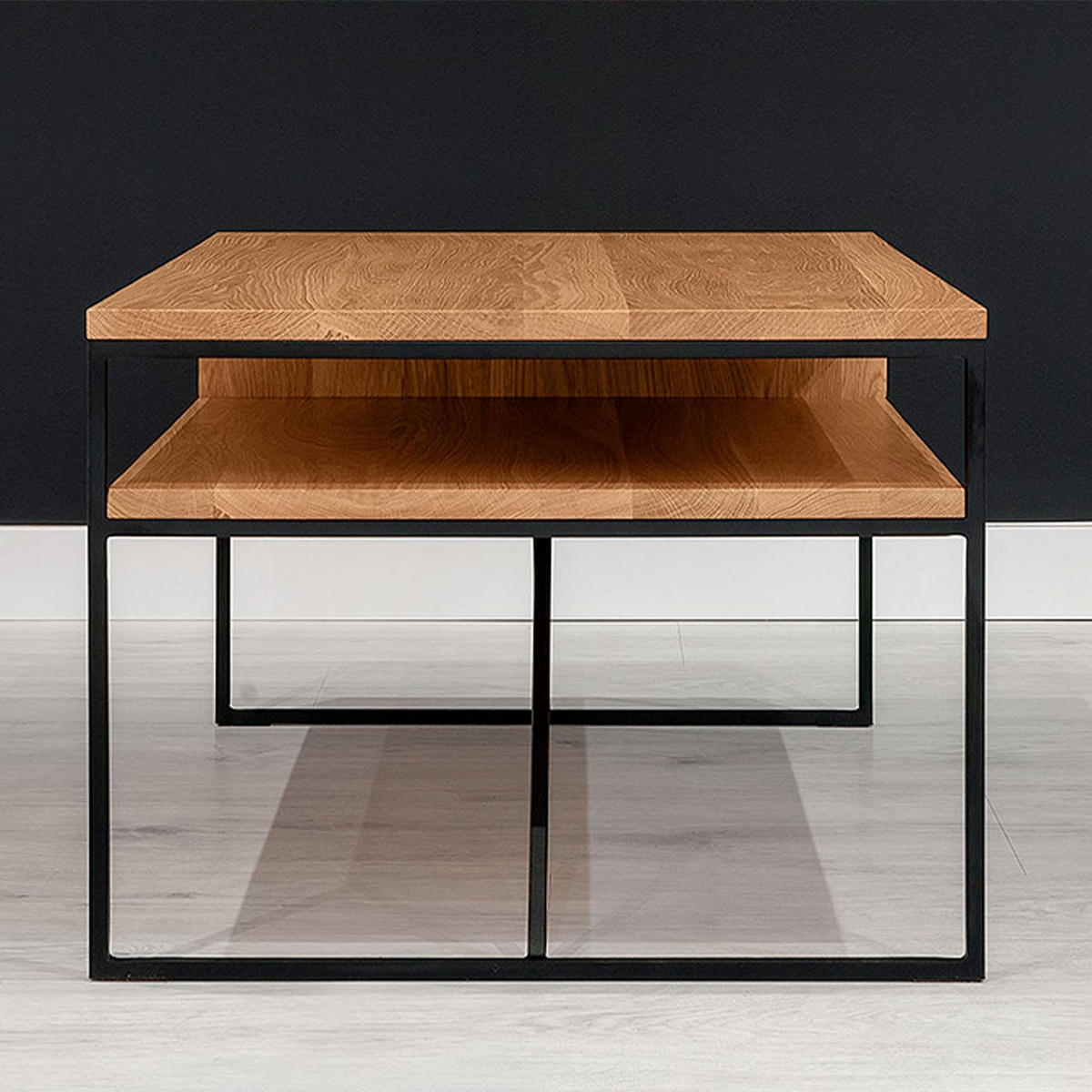 COUCHTISCH Holden aus massivem Eichenholz 80 cm - Eichefarben/Schwarz, Holz/Metall (80/60/45cm) - Danzz