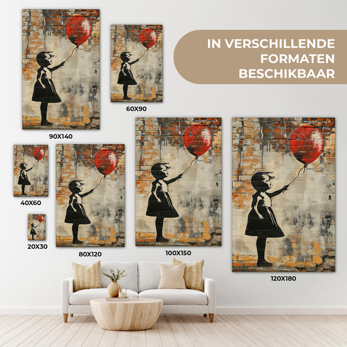 LEINWANDBILD Graffiti - Banksy - Mädchen - Straßenkunst 90x140 cm - Sandfarben, Textil (90/140cm) - MuchoWow