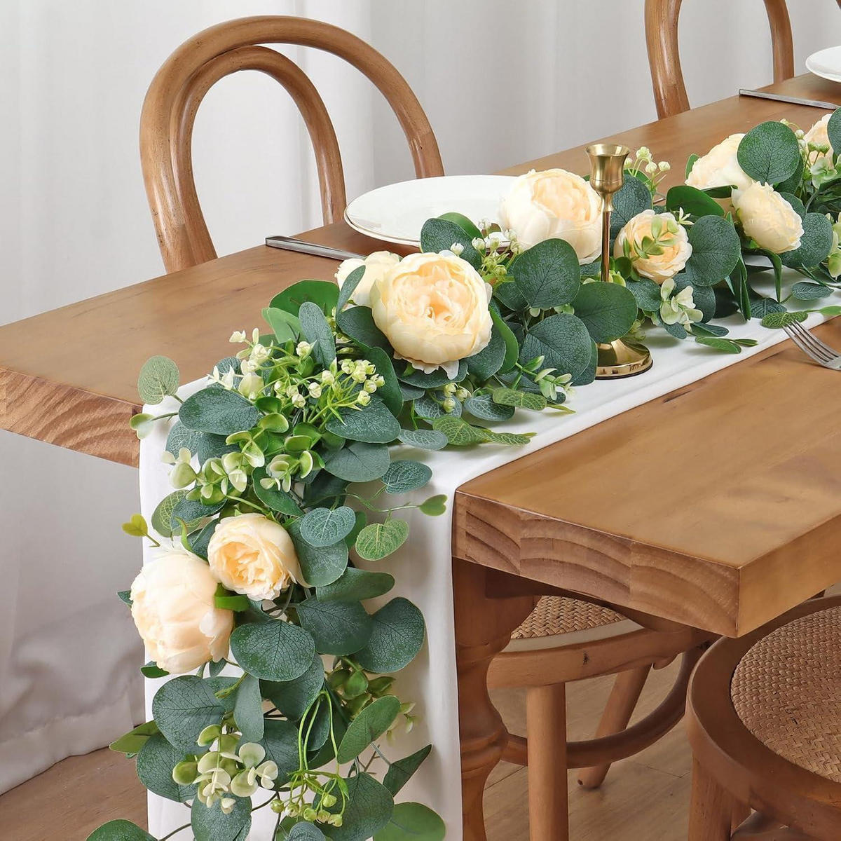 KÜNSTLICHE Blumengirlande Eukalyptus Pfingstrose 200 cm Champagner 2 Stück - Multicolor, Kunststoff (10cm)