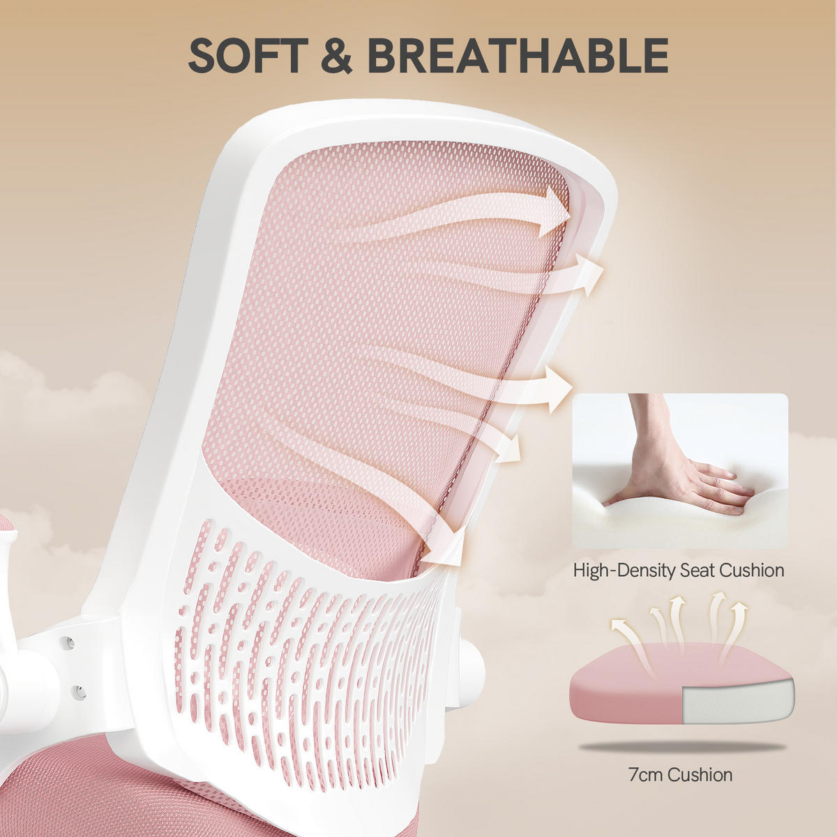 BÜROSTUHL Weiß-Pink ergonomisch mit Aufbewahrung Mesh - Pink, Metall (26.5/51/51cm) - Rattrix