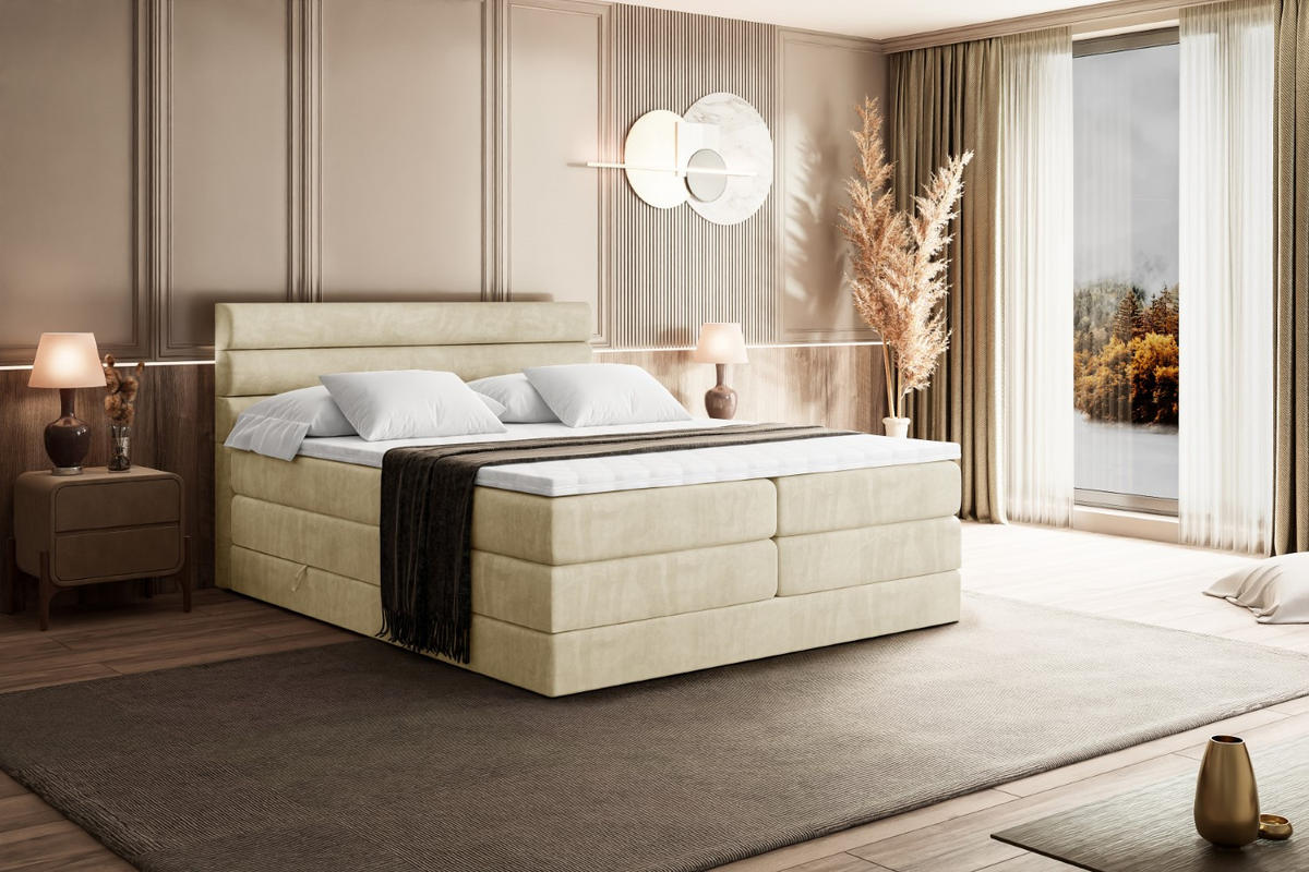 BOXSPRINGBETT CELESTIA KING - 180x200 - H3/H4 - Beige - Beige, Holzwerkstoff (180/200cm) - ALTDECOR