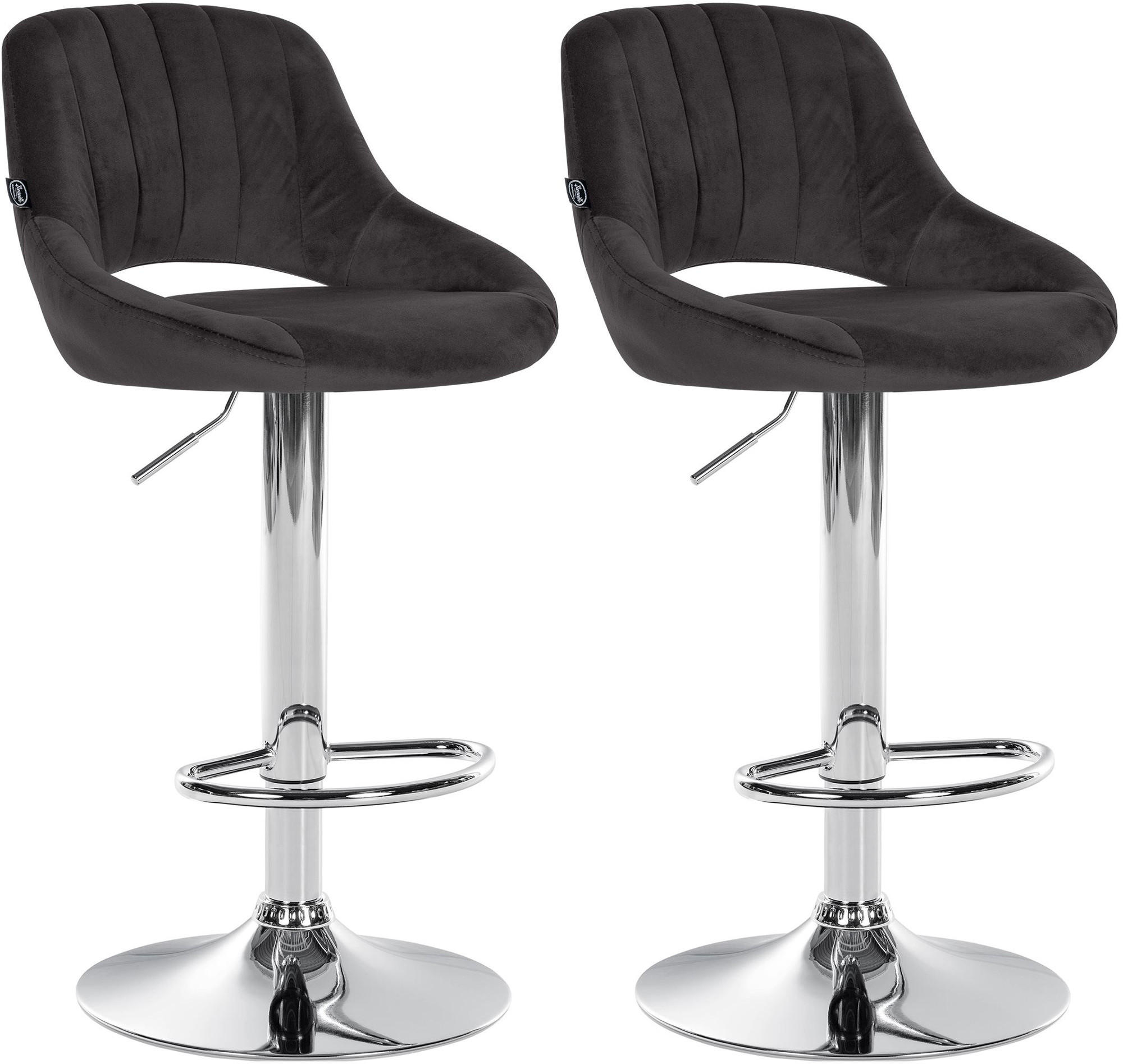 BARHOCKER 2er Set Samt schwarz - Chromfarben/Schwarz, Textil (47/85/48cm) - CLP