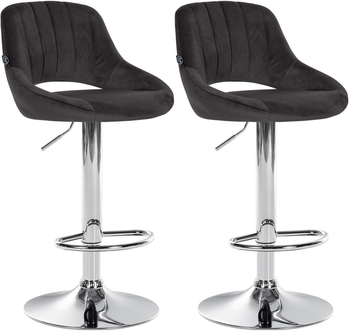 BARHOCKER 2er Set Samt schwarz - Chromfarben/Schwarz, Textil (47/85/48cm) - CLP
