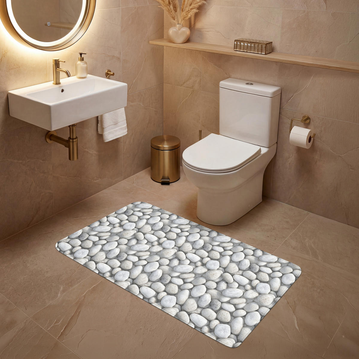 WC PŘEDLOŽKA Kameny - šedé - oválné 120x60 cm - světle šedá, textil/plast (120/1cm) - OnlyWow