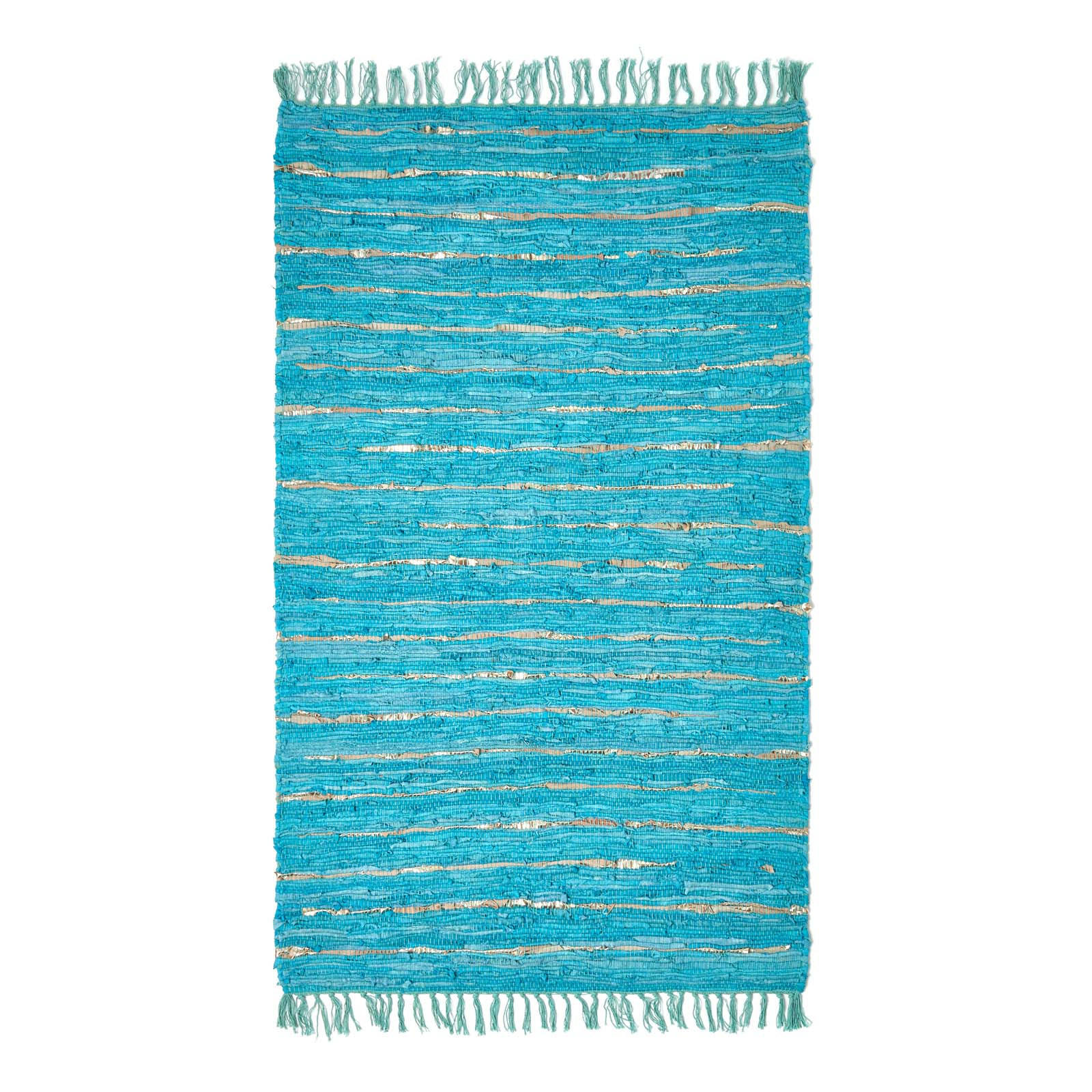 LEDERTEPPICH Glitter geflochten 120/180 cm - Türkis, Leder (120/180cm) - Homescapes