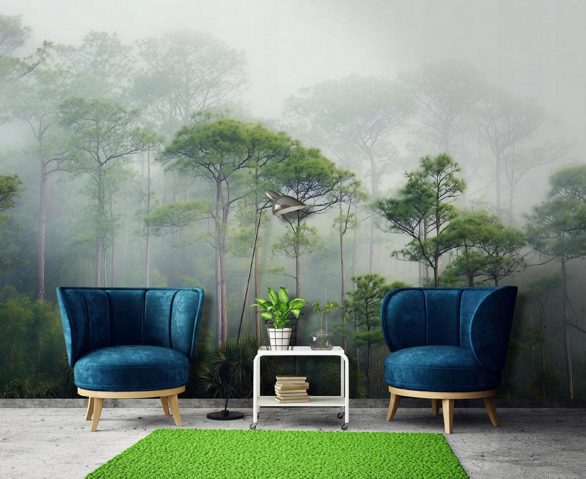 FOTOTAPETE 3D Effekt Wald im Nebel 400x280 - Multicolor, Papier (400/280cm) - Wallarena