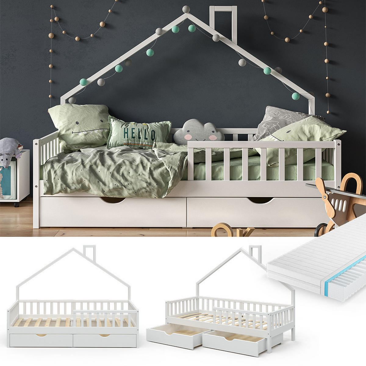 DOMEČKOVÁ POSTEL Noemi Bílá - bílá, dřevo (90/200cm) - VitaliSpa