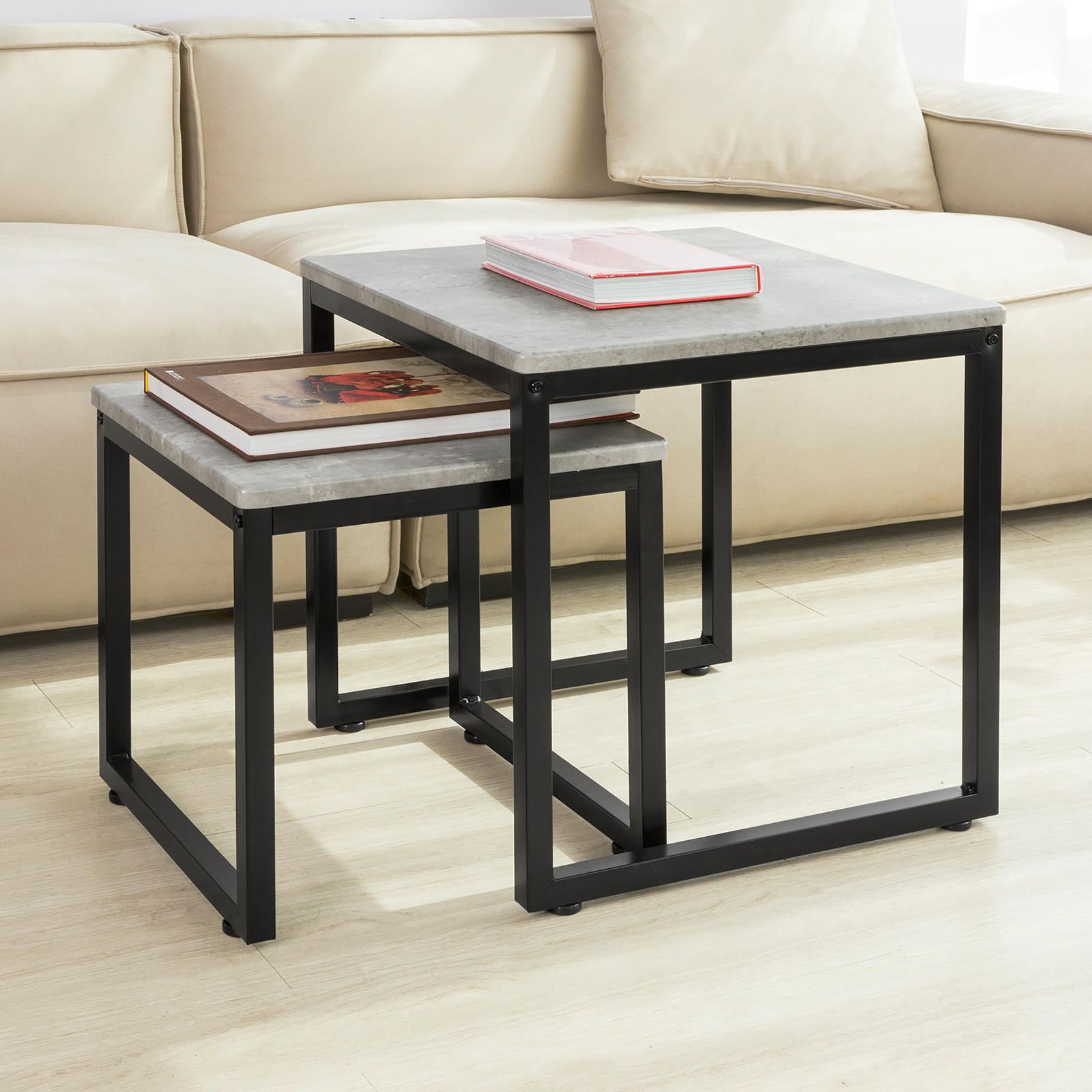 COUCHTISCH 2er Set Grau - Grau, Holzwerkstoff (50/50/50cm) - SoBuy