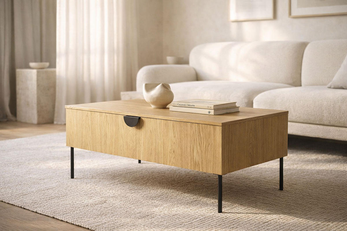 COUCHTISCH Mond Eiche Baltic 100 / 66 / 41cm - Eichefarben/Schwarz, Holz/Holzwerkstoff (66/100/41cm) - Feldmann-Wohnen