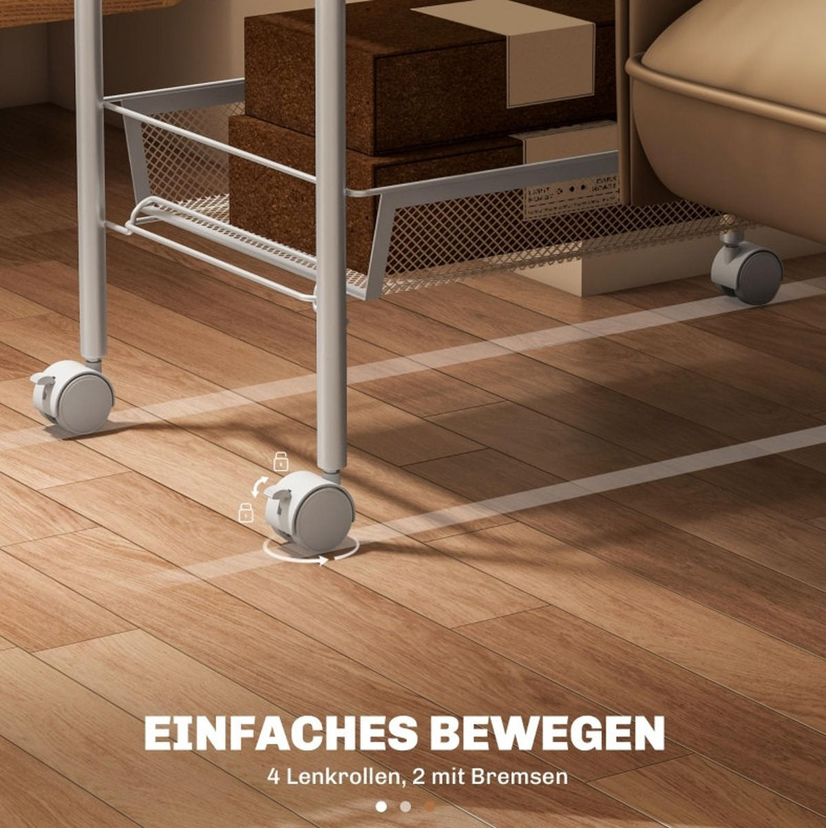 KÜCHENWAGEN mit 5 Drahtkörben 45 x 26,5 x 106 cm Weiß - Weiß, Metall (26.5/106/45cm) - Beauniv