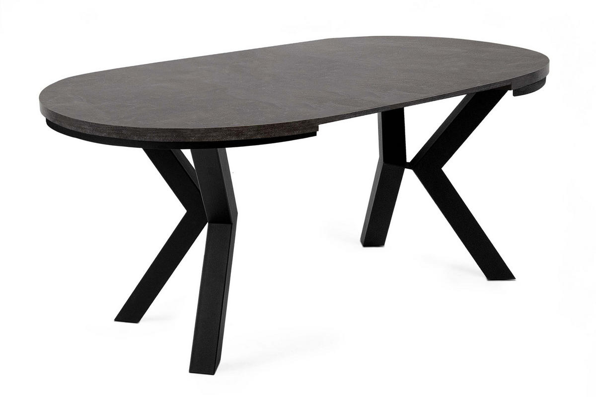 ESSTISCH ROSTEL Ausziehbar 100-220cm Rund, beton/schwarz - Dunkelgrau/Schwarz, Holz (100/220/75cm) - KONSIMO®