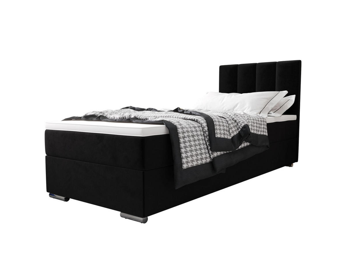 BOXBETT ZILANO 2 mit Matratze H3 und Topper 90x200 Itaka 15 rechts - Schwarz, Holz/Textil (90/200cm) - Bedante