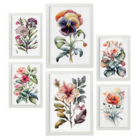 POSTER Set Mit 6 Dunkle Blumen Vollfarbige Natur Und Botanikdrucke Mit Blumenmotiven Auf Reinweißen Hintergründen A3 & A4 Weißer Rahmen - Weiß, Papier (29/3cm) - Nacnic