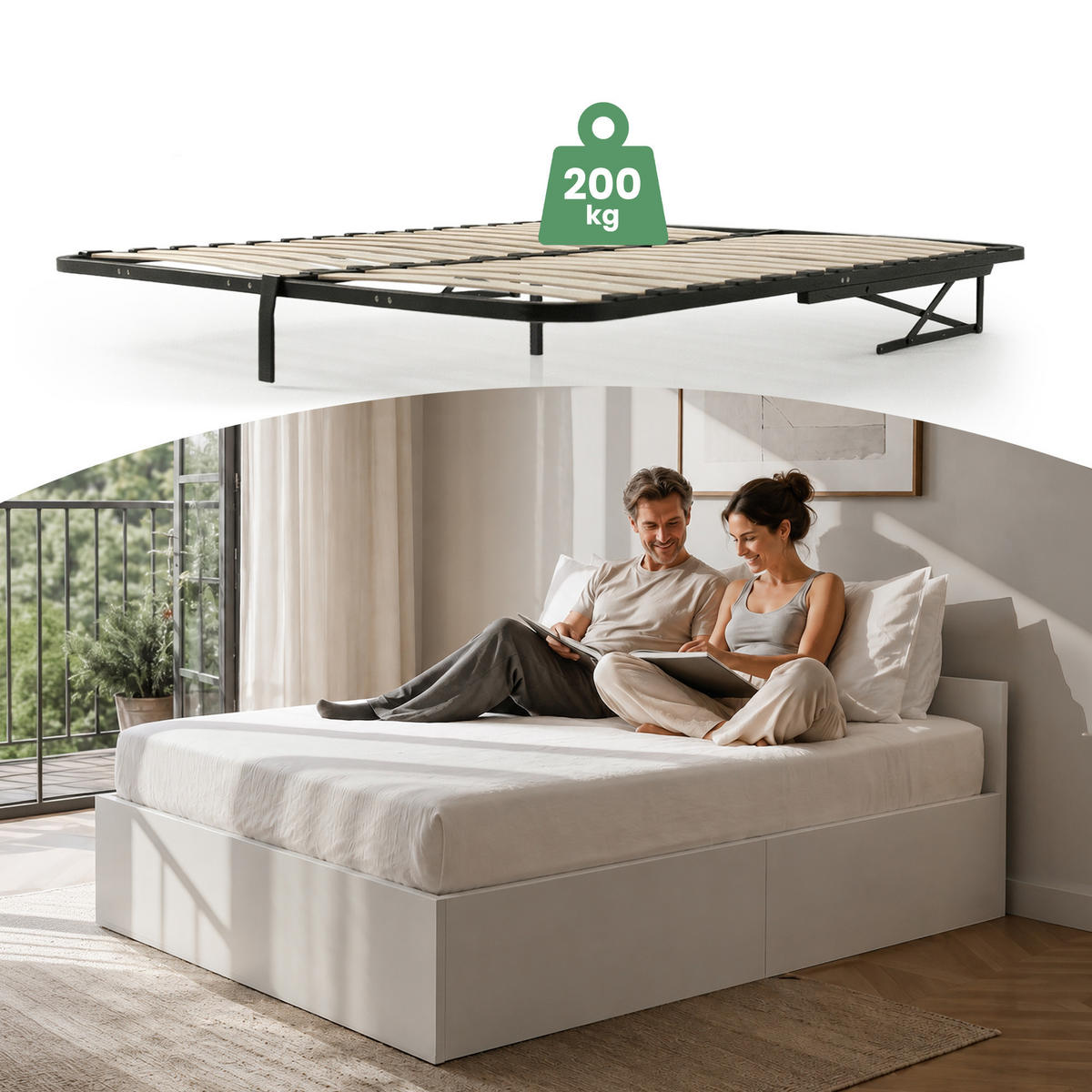 BETT mit Bettkasten 140x200 cm Metalllattenrost Weiß - Weiß, Holzwerkstoff (140/200cm) - Akord