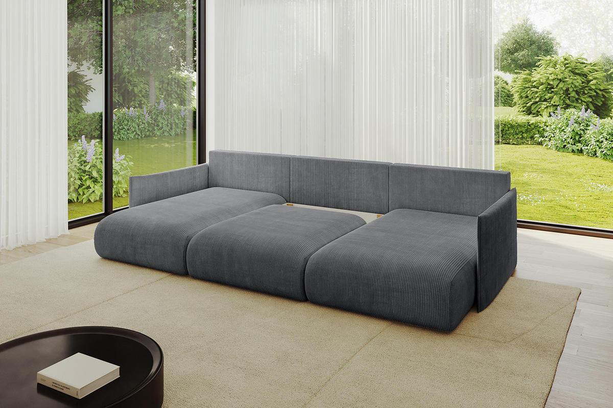 WOHNLANDSCHAFT mit Schlaffunktion und Bettkasten ONESK-U 317x177x72 Dunkelgrau Cord - Dunkelgrau, Holzwerkstoff/Kunststoff (317/72/177cm) - ALTDECOR