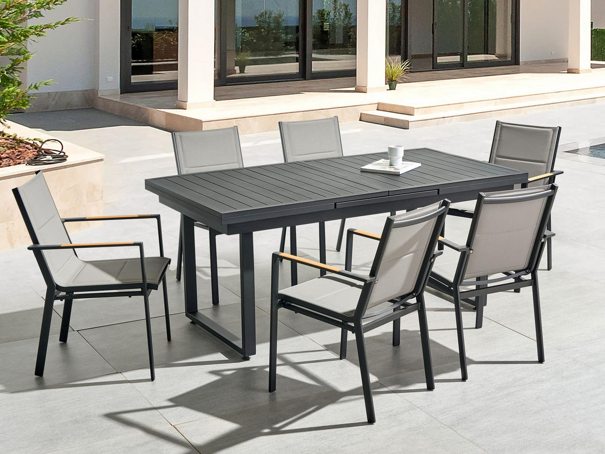 GARTENTISCH 180-240/90 cm Metall Schwarz Valcanetto - Schwarz, Metall (180/90/84cm) - Beliani